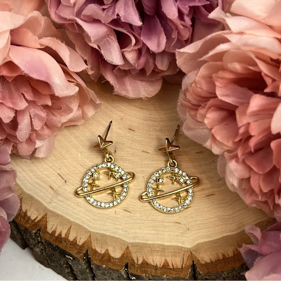 Crystal Planet Saturn and Gold Stars Dangle Earrings - Picture 12 of 16